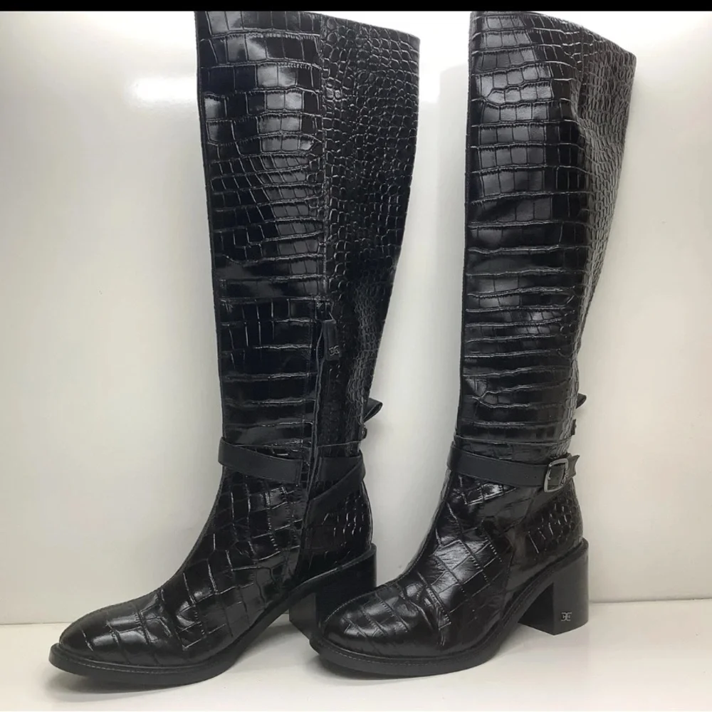Franco Sarto Black Ainsley Inspired‎ Equestrian Charm Knee High Boots NWOT 9.5